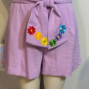 Refashioned Mango Lilac Shorts with Floral Accents Size small